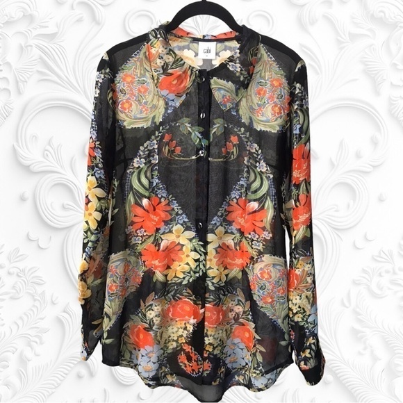Cabi Amour Semi-Sheer Peter Pan Collar Blouse XS - Picture 2 of 8